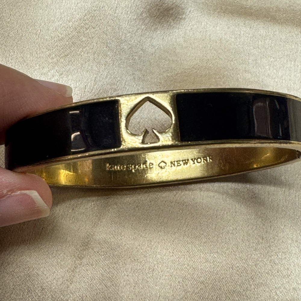 Kate Spade Hole Punch Spade Gold Plated With Black Enamel Bangle Bracelet